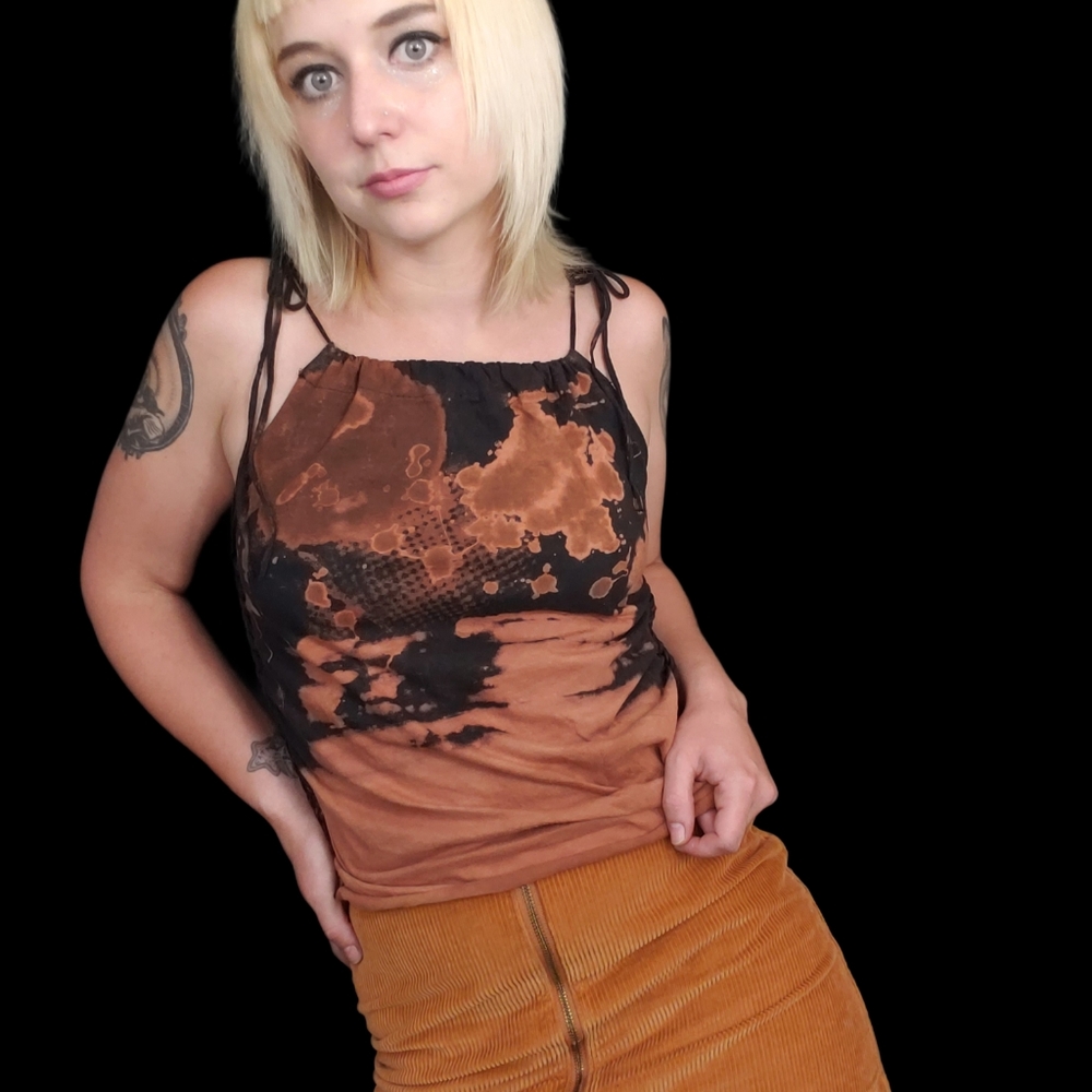 HCS Acidwash Double Halter Braided Sides Cut TopN